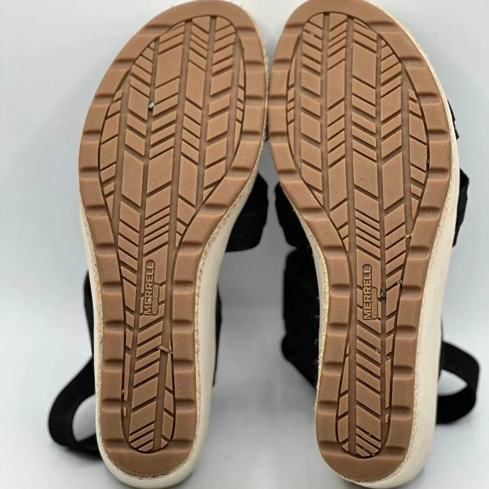 Merrell Women's Kaiteri Nubuck Leather Wedge Espadrille Black Sandals Size 11